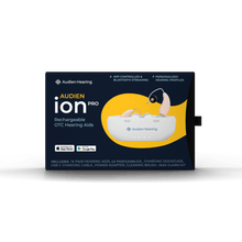 Load image into Gallery viewer, Retail packaging of Audien Ion Pro rechargeable OTC hearing aids with product image on box