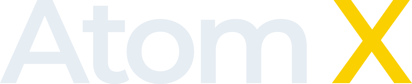 AtomX logo with 'A' in white and 'X' in yellow